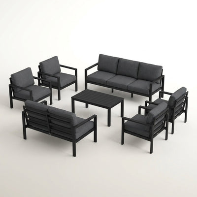 Aluminum Patio Furniture Set Built to Last Outdoors, 7 Piece Metal, Waterproof Covers, 5-Inch Cushions