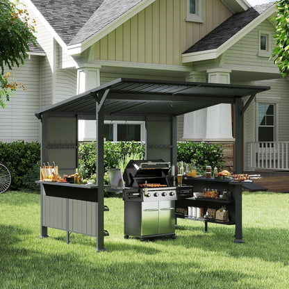 9' x 10' Hardtop Grill Gazebo with Storage Shelves