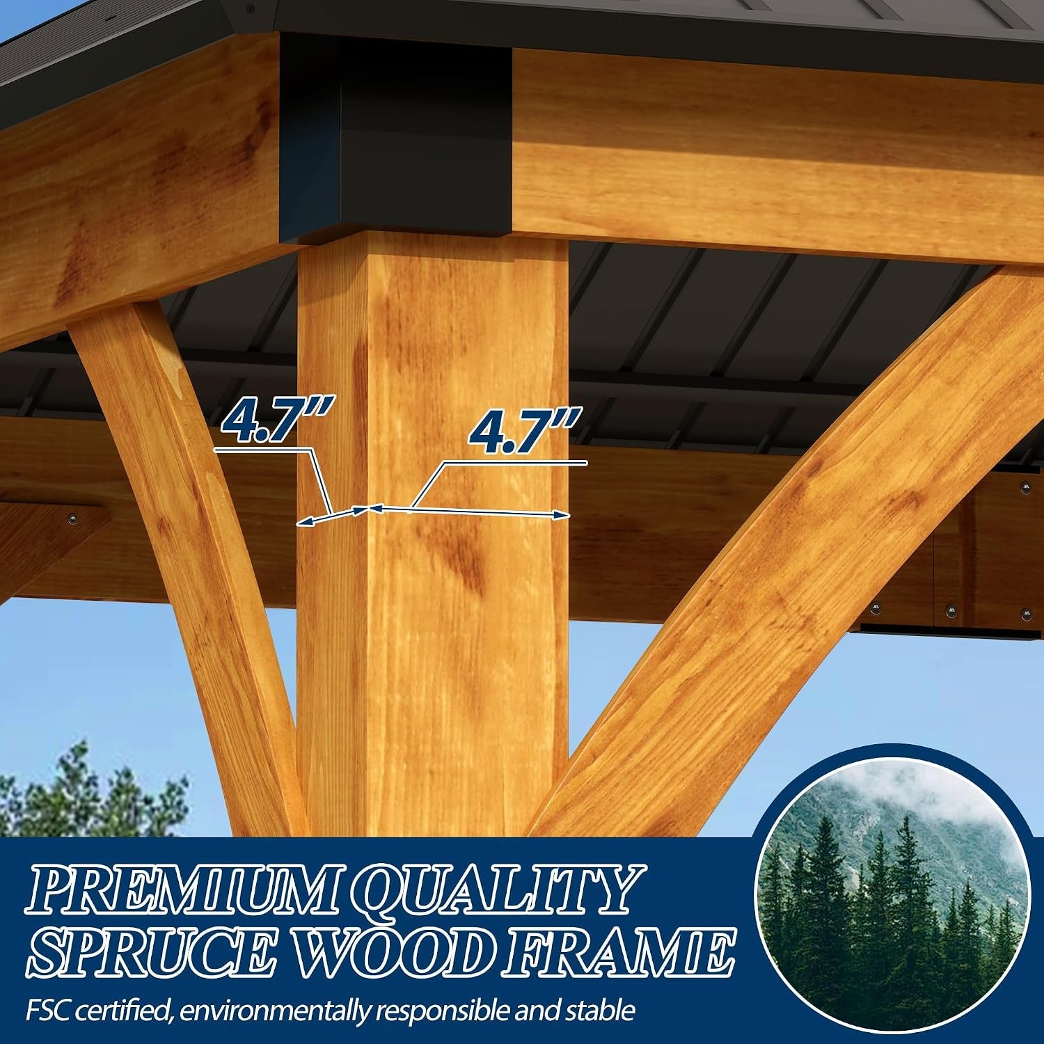 11FT X 13FT Outdoor Spruce Wood Gazebo | Patio Wooden Frame Gazebo with Galvanized Steel Roof, Heavy-Duty Hardtop Gazebos for Garden, Poolside, Deck, Backyard