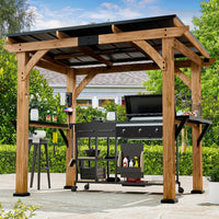 Modern Shade Wood Grill Gazebo 6X8 with USB Charging Power Strip & Shelves | Cedar Wood Gazebo with Galvanized Steel Roof and Paper Towel Holder, Bar Gazebo with Hooks, BBQ Gazebo for Outdoor Grill