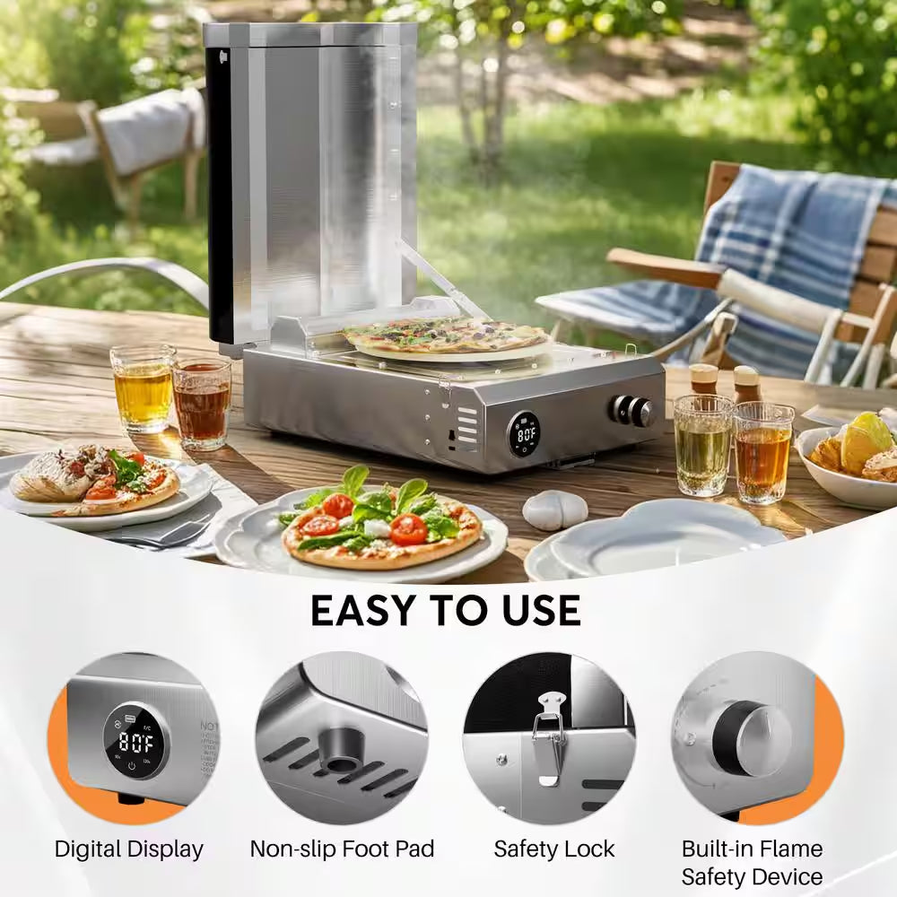 12 In. Propane Pizza Oven, Outdoor Pizza Oven in Black with Rotating Pizza Stone, Glove and Pizza Cutter