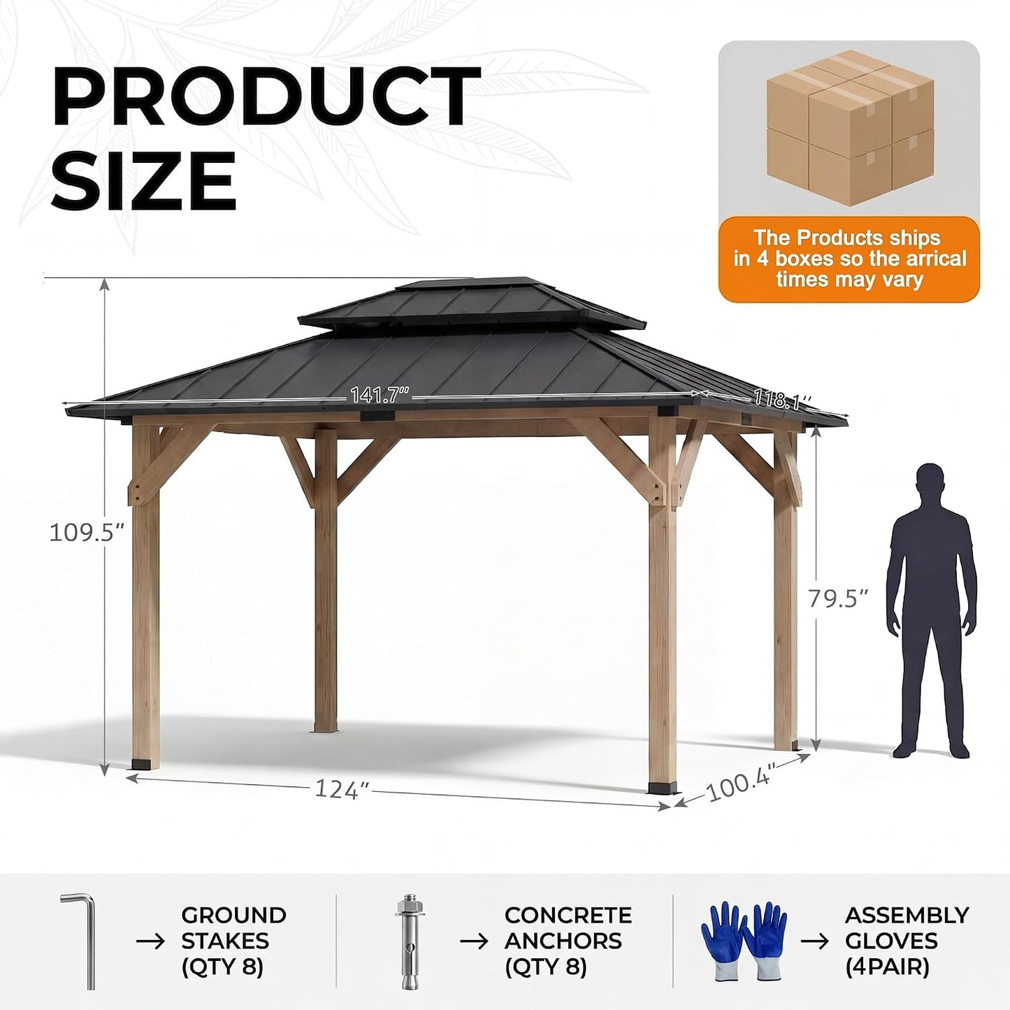 10' X 12' Wooden Gazebo,Patio Hardtop DIY Color Gazebo Wood | Permanent Pavilion with Galvanized Steel Double Metal Roof for Backyard, Deck(Windproof, Snow-Load Bearing,Rustproof)
