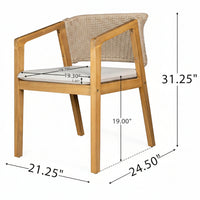 Acacia Wood Outdoor Dining Set for 5, All Weather Patio Table and 4 Chairs with Rattan Wicker for Garden, Backyard, Poolside, Balcony, Light Teak