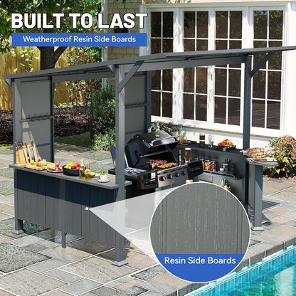 9' x 10' Hardtop Grill Gazebo with Storage Shelves