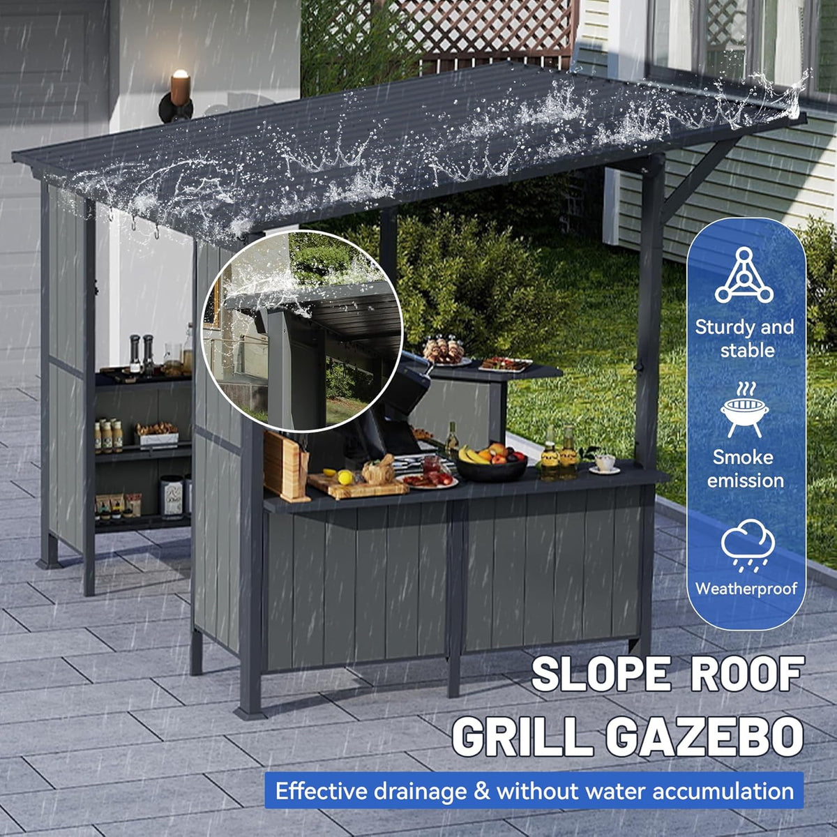 9' x 10' Hardtop Grill Gazebo with Storage Shelves