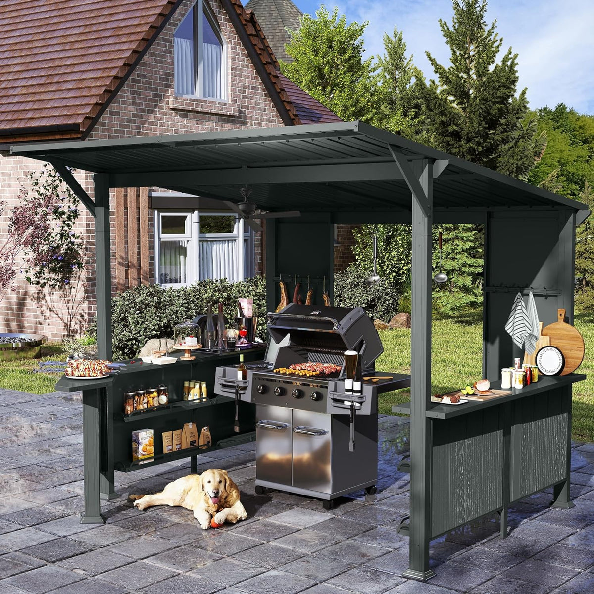 9' x 10' Hardtop Grill Gazebo with Storage Shelves