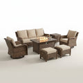 Outdoor Patio Furniture Set Built for All-Season Use, 7 Piece with Fire Pit Table, Rattan Wicker, 50K BTU