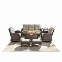 Outdoor Patio Furniture Set Built for All-Season Use, 7 Piece with Fire Pit Table, Rattan Wicker, 50K BTU