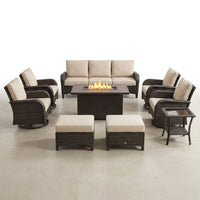 9-Piece Outdoor Patio Furniture Set with Fire Pit Table,Swivel Chairs and 6" Thick Cushions,Sectional Sofa and Ottomans,Patio Conversation Set for Porch Deck Garden Backyard — Studio Shot