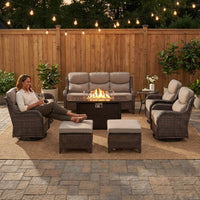 9-Piece Outdoor Patio Furniture Set with Fire Pit Table,Swivel Chairs and 6" Thick Cushions,Sectional Sofa and Ottomans,Patio Conversation Set for Porch Deck Garden Backyard — Lifestyle