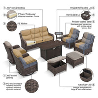 9-Piece Outdoor Patio Furniture Set with Fire Pit Table,Swivel Chairs and 6" Thick Cushions,Sectional Sofa and Ottomans,Patio Conversation Set for Porch Deck Garden Backyard — How It Works