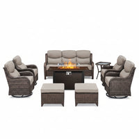Outdoor Patio Furniture Set Built for All-Weather Use, Fire Pit Table, Swivel Chairs, 6-Inch Cushions