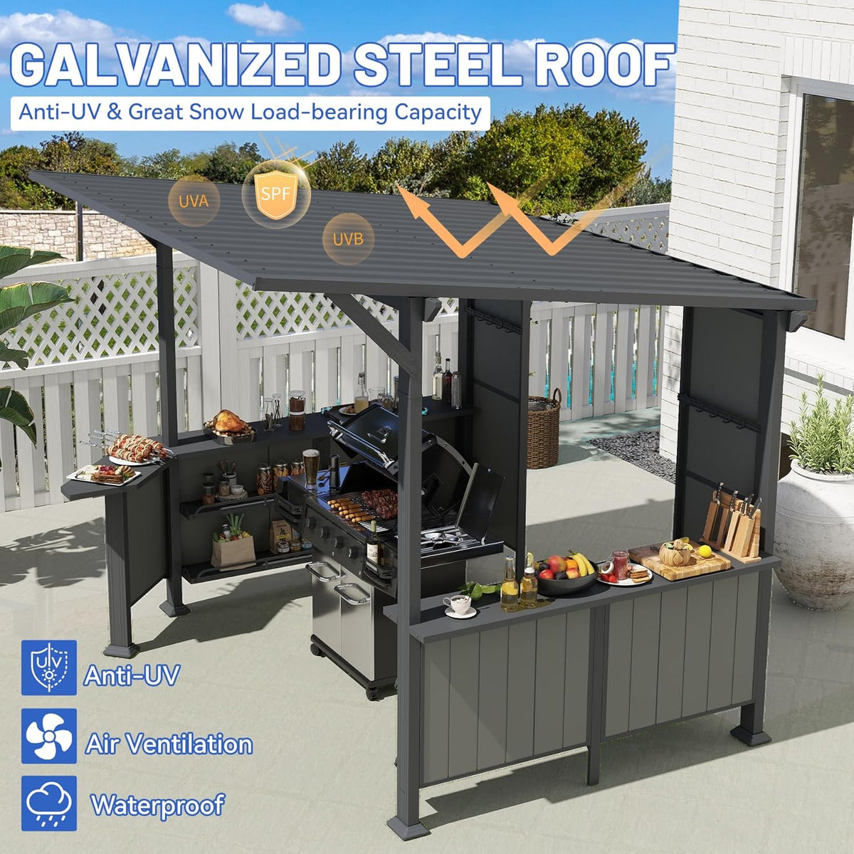 9' x 10' Hardtop Grill Gazebo with Storage Shelves