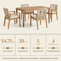 Acacia Wood Outdoor Dining Set for 5, All Weather Patio Table and 4 Chairs with Rattan Wicker for Garden, Backyard, Poolside, Balcony, Light Teak — Results & Stats