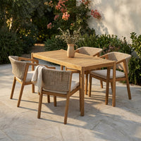 Acacia Wood Outdoor Dining Set for 5, All Weather Patio Table and 4 Chairs with Rattan Wicker for Garden, Backyard, Poolside, Balcony, Light Teak — Studio Shot