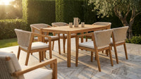 Acacia Wood Outdoor Dining Set for 5, All Weather Patio Table and 4 Chairs with Rattan Wicker for Garden, Backyard, Poolside, Balcony, Light Teak — Lifestyle