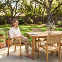 Acacia Wood Outdoor Dining Set for 5, All Weather Patio Table and 4 Chairs with Rattan Wicker for Garden, Backyard, Poolside, Balcony, Light Teak — Lifestyle