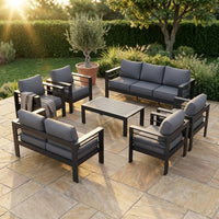Aluminum Patio Furniture Set, 7 Piece Metal Outdoor Set, Patio Furniture Set with Waterproof Covers for Backyard Garden（Grey） — Studio Shot