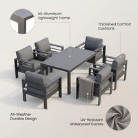 Aluminum Patio Furniture Set, 7 Piece Metal Outdoor Set, Patio Furniture Set with Waterproof Covers for Backyard Garden（Grey） — infographic