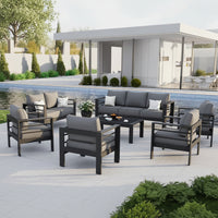 Aluminum Patio Furniture Set Built to Last Outdoors, 7 Piece Metal, Waterproof Covers, 5-Inch Cushions