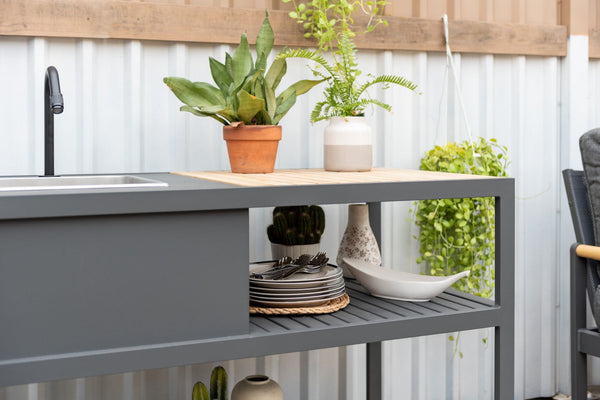 Teak & Aluminum Outdoor Kitchen with Sink