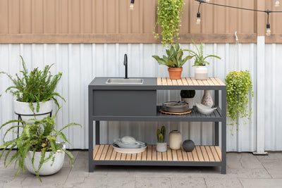 Teak & Aluminum Outdoor Kitchen with Sink