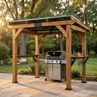 Modern Shade Wood Grill Gazebo 6X8 with USB Charging Power Strip & Shelves | Cedar Wood Gazebo with Galvanized Steel Roof and Paper Towel Holder, Bar Gazebo with Hooks, BBQ Gazebo for Outdoor Grill — Studio Shot