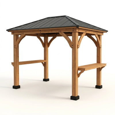 Grill Gazebo Built for Outdoor Cooking, Cedar Wood Construction, Steel Roof, USB Charging Station