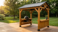 Modern Shade Wood Grill Gazebo 6X8 with USB Charging Power Strip & Shelves | Cedar Wood Gazebo with Galvanized Steel Roof and Paper Towel Holder, Bar Gazebo with Hooks, BBQ Gazebo for Outdoor Grill — Lifestyle