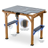 Modern Shade Wood Grill Gazebo 6X8 with USB Charging Power Strip & Shelves | Cedar Wood Gazebo with Galvanized Steel Roof and Paper Towel Holder, Bar Gazebo with Hooks, BBQ Gazebo for Outdoor Grill — How It Works