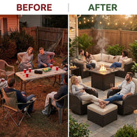 Outdoor Patio Furniture Set Built for All-Weather Use, Fire Pit Table, Swivel Chairs, Sectional Sofa — Before & After