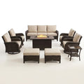 Outdoor Patio Furniture Set Built for All-Weather Use, Fire Pit Table, Swivel Chairs, 6-Inch Cushions