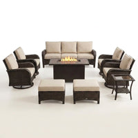 Outdoor Patio Furniture Set Built for All-Weather Use, Fire Pit Table, Swivel Chairs, Sectional Sofa — Studio Shot
