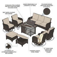 Outdoor Patio Furniture Set Built for All-Weather Use, Fire Pit Table, Swivel Chairs, Sectional Sofa — How It Works