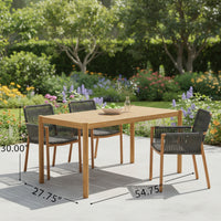 Acacia Wood Outdoor Dining Set for 5, All Weather Patio Table and 4 Chairs with Rattan Wicker for Garden, Backyard, Poolside, Balcony, Light Teak