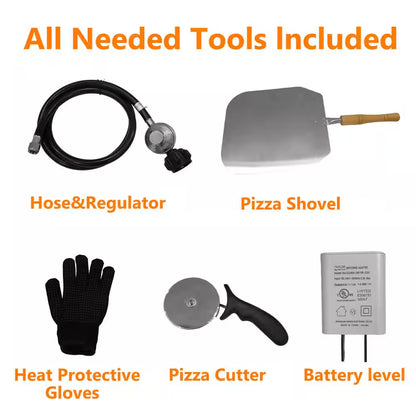 12 In. Propane Pizza Oven, Outdoor Pizza Oven in Black with Rotating Pizza Stone, Glove and Pizza Cutter