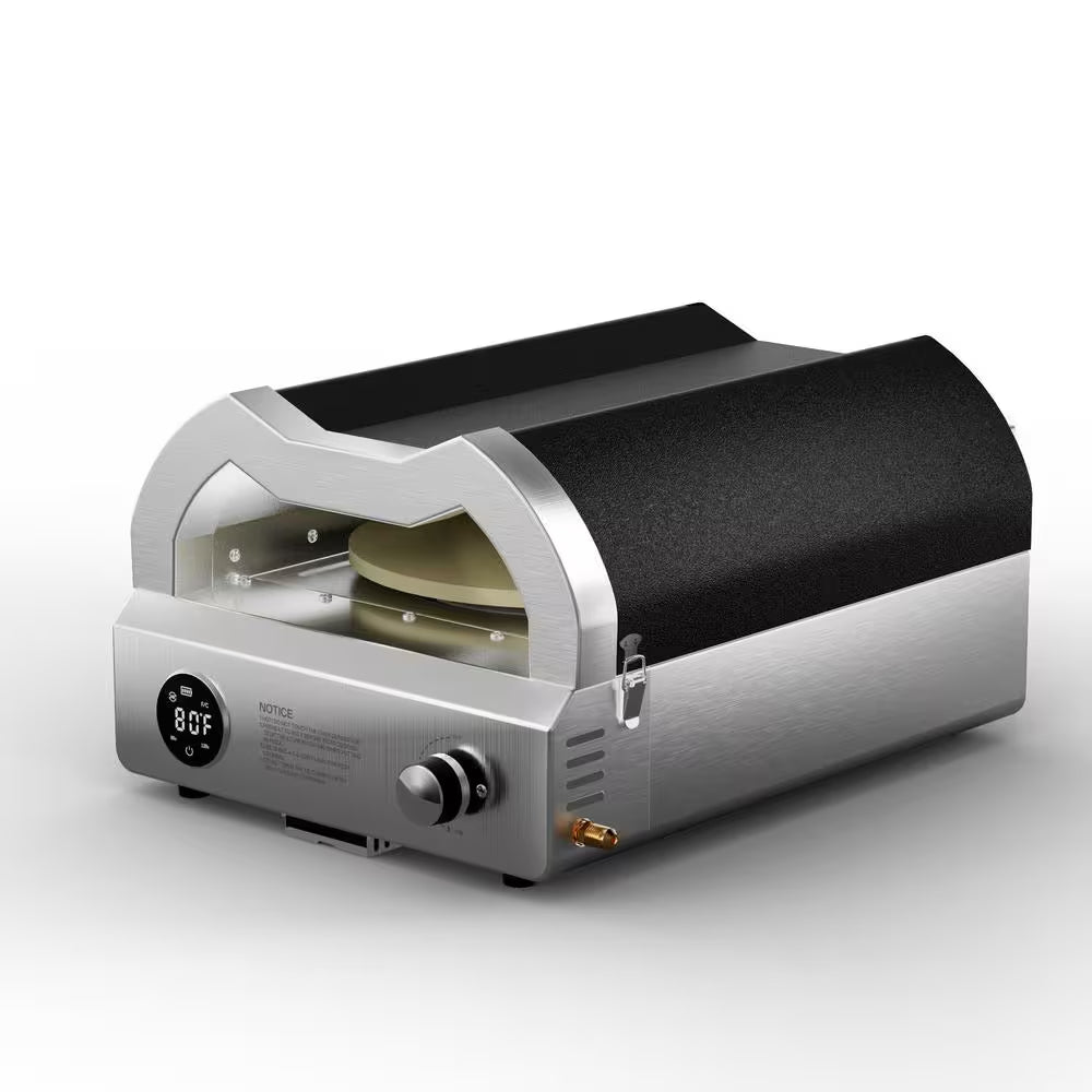 12 In. Propane Pizza Oven, Outdoor Pizza Oven in Black with Rotating Pizza Stone, Glove and Pizza Cutter