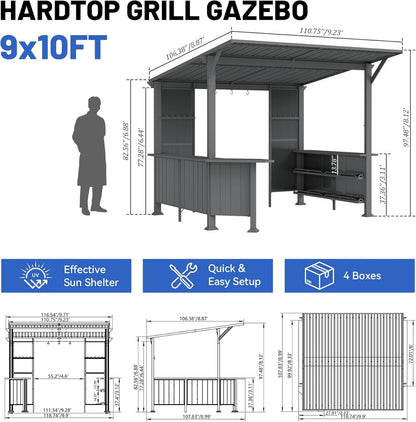 9' x 10' Hardtop Grill Gazebo with Storage Shelves