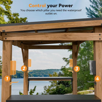 Modern Shade Wood Grill Gazebo 6X8 with USB Charging Power Strip & Shelves | Cedar Wood Gazebo with Galvanized Steel Roof and Paper Towel Holder, Bar Gazebo with Hooks, BBQ Gazebo for Outdoor Grill