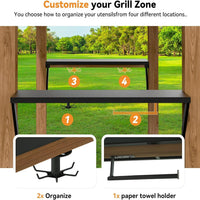 Modern Shade Wood Grill Gazebo 6X8 with USB Charging Power Strip & Shelves | Cedar Wood Gazebo with Galvanized Steel Roof and Paper Towel Holder, Bar Gazebo with Hooks, BBQ Gazebo for Outdoor Grill