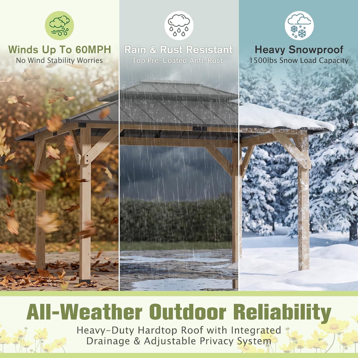 10' X 12' Wooden Gazebo,Patio Hardtop DIY Color Gazebo Wood | Permanent Pavilion with Galvanized Steel Double Metal Roof for Backyard, Deck(Windproof, Snow-Load Bearing,Rustproof)