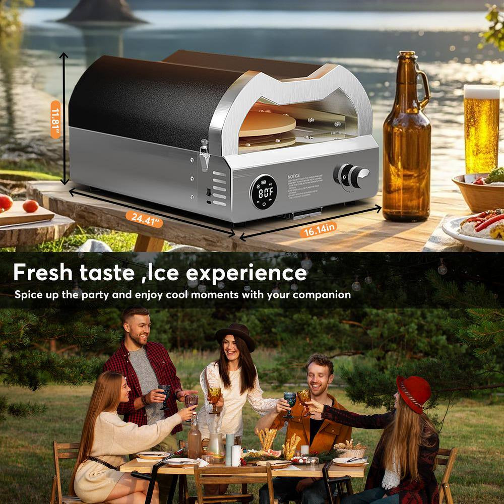 12 In. Propane Pizza Oven, Outdoor Pizza Oven in Black with Rotating Pizza Stone, Glove and Pizza Cutter