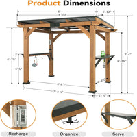 Modern Shade Wood Grill Gazebo 6X8 with USB Charging Power Strip & Shelves | Cedar Wood Gazebo with Galvanized Steel Roof and Paper Towel Holder, Bar Gazebo with Hooks, BBQ Gazebo for Outdoor Grill